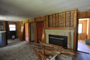 Kitchen fireplace during renovations